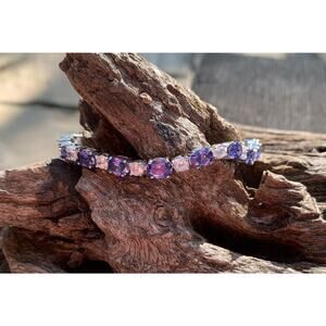 Sterling Silver Tanzanite and Simulated White Diamond Tennis Bracelet
